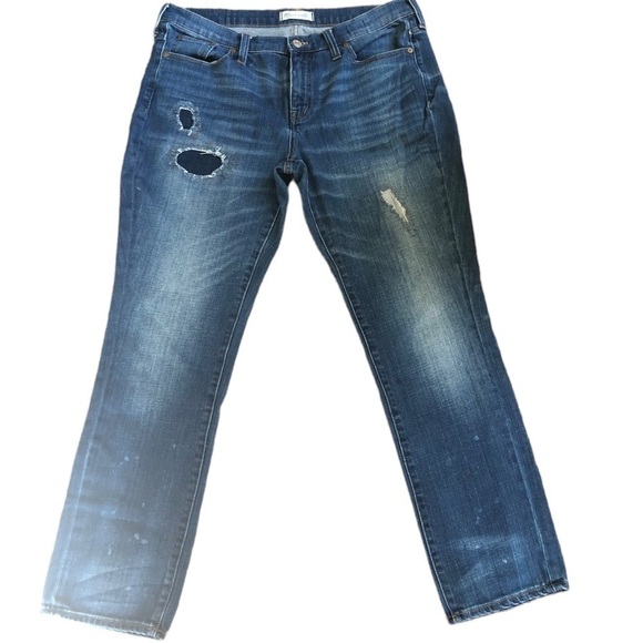 Madewell Slim Boy Jean Distressed Patch Straight Leg Size 31X30.5 Casual Boho - Picture 1 of 8